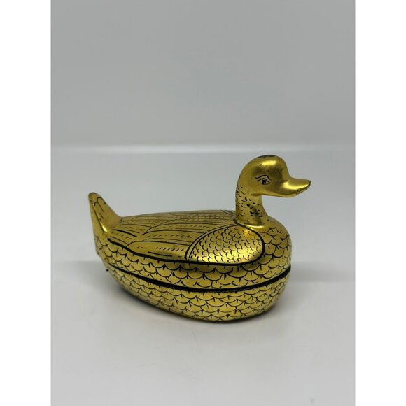 VTG Black Gold Gilt Lacquer Box Duck/ Goose Burmese Trinket Box MCM Decor - Picture 3 of 8